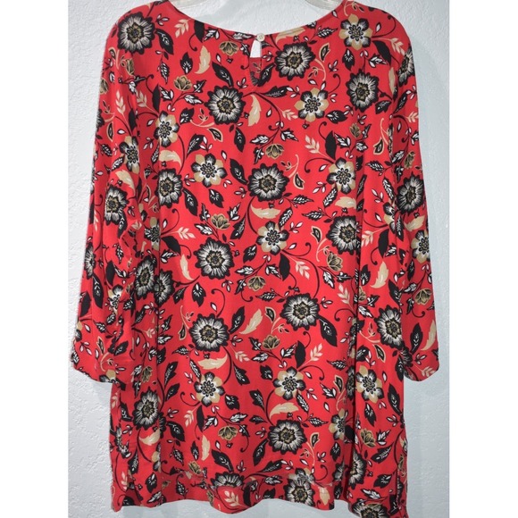 J.Jill Plus size 2X Top Red floral 3/4 Sleeve Keyhole back Lightweight Viscose - Picture 2 of 16